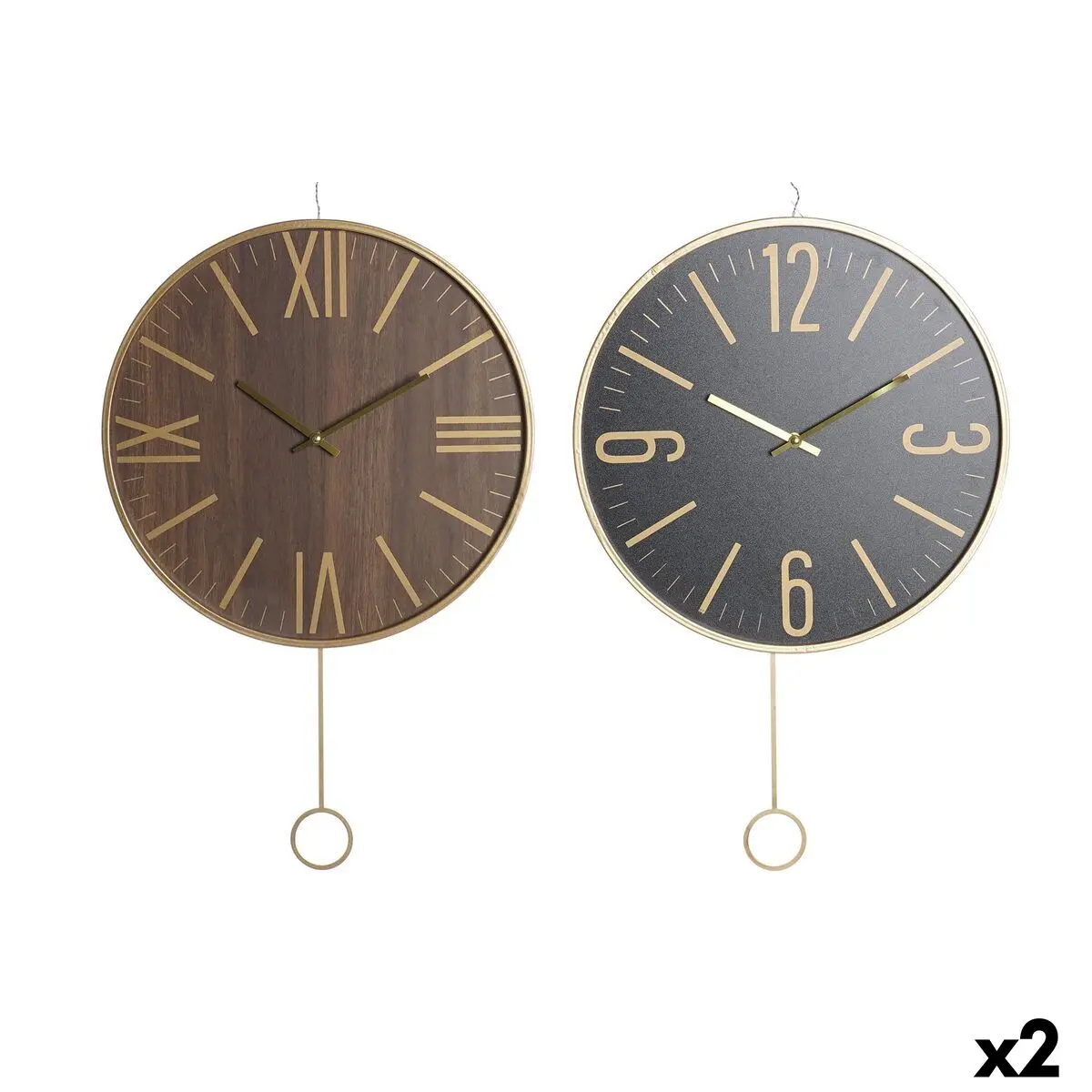 Wall Clock Dkd Home Decor 40 X 4 X 40 Cm Black Brown Iron Pendulum Mdf Wood (2 Units) 1