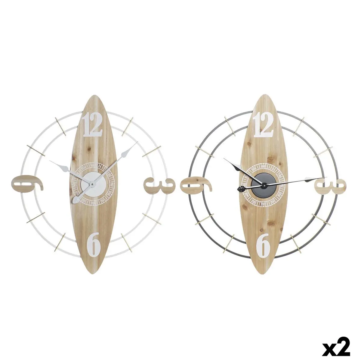 Wall Clock Dkd Home Decor White Natural Iron Mdf Wood 61 X 4,5 X 66 Cm (2 Units) 1