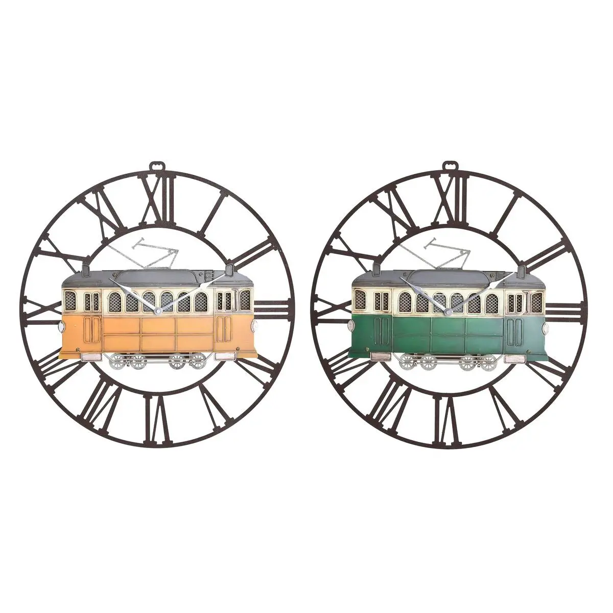 Wall Clock Dkd Home Decor 49,5 X 3,5 X 48 Cm Metal Green Yellow Vintage Train (2 Units) 1