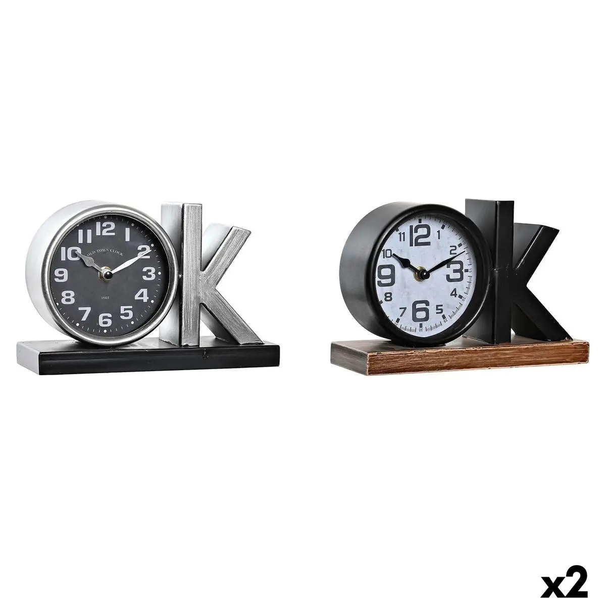 Table Clock Dkd Home Decor Black Silver (2 Units) 1