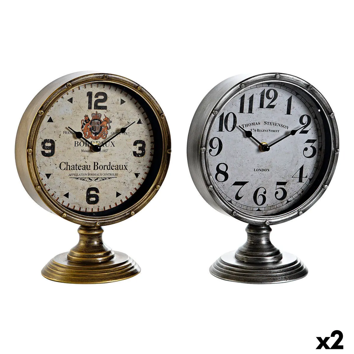 Table Clock Dkd Home Decor Golden Silver Vintage (2 Units) 1