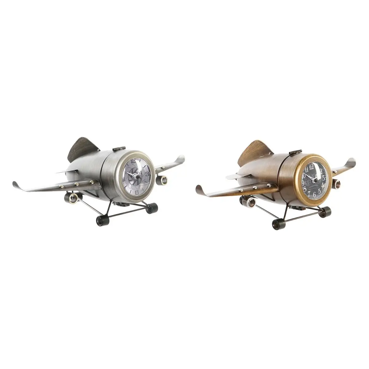 Table Clock Dkd Home Decor Golden Silver Aeroplane (2 Units) 1