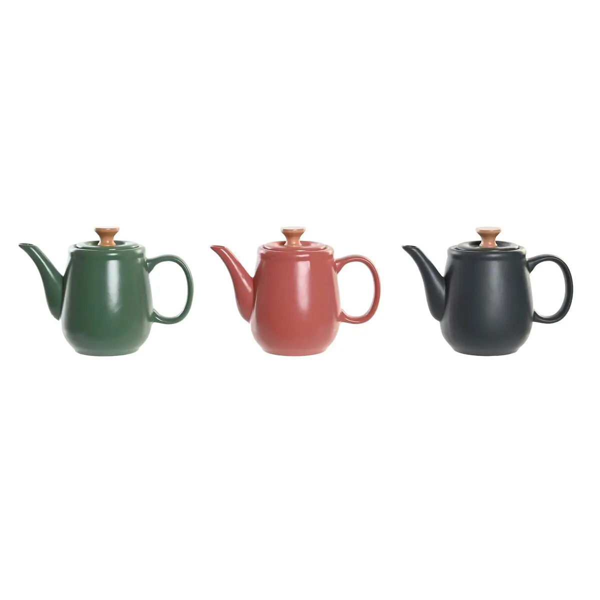 Teapot Dkd Home Decor Green Pink Natural Dark Grey Rubber Wood Stoneware 1 L (3 Units) 1