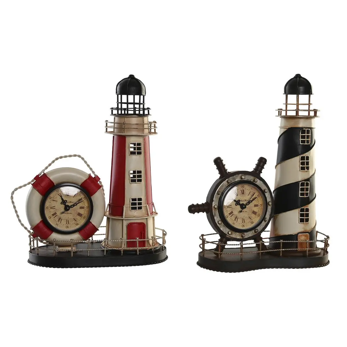 Table Clock Dkd Home Decor Black Red Headlight Vintage (2 Units) 1