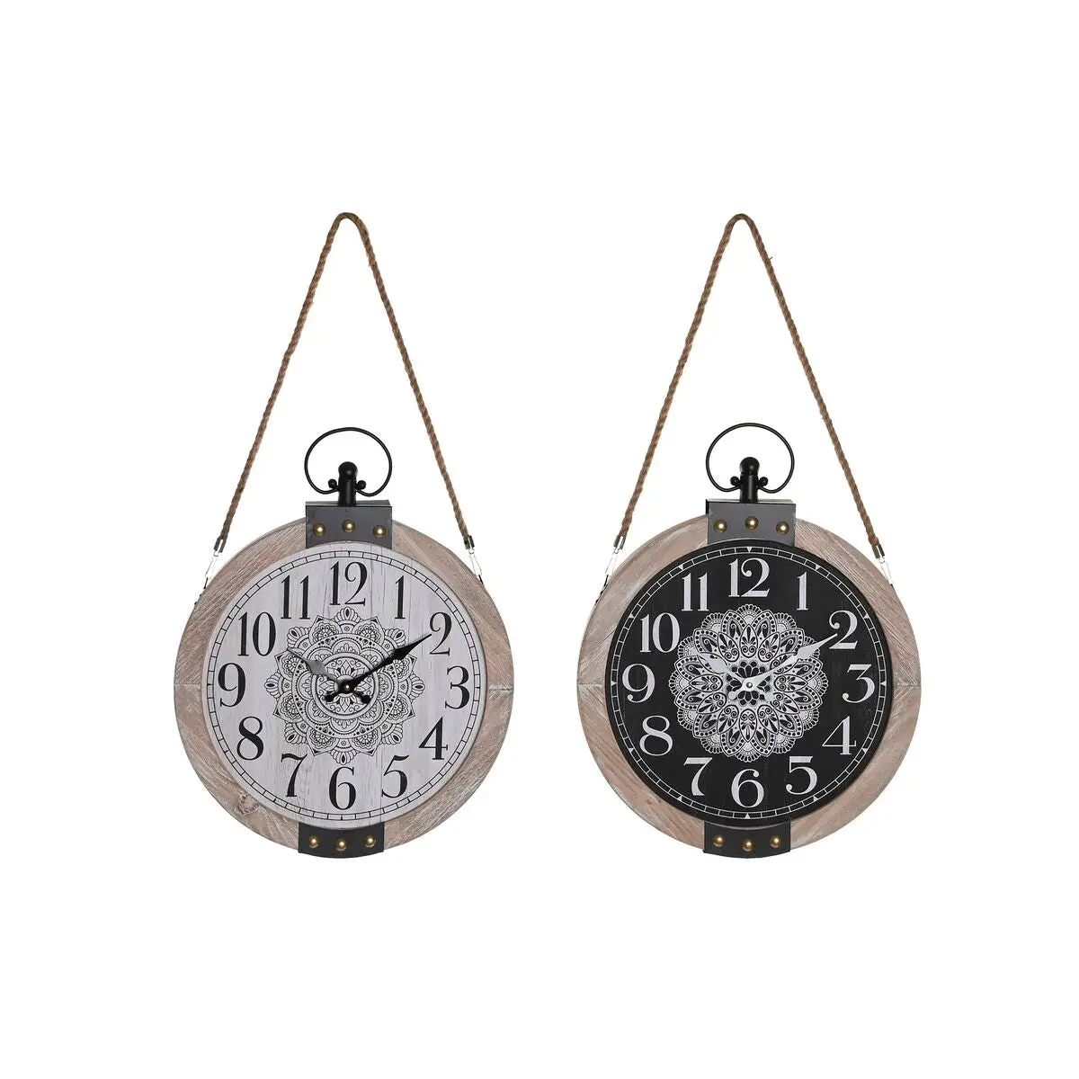 Table Clock Dkd Home Decor White Black Mandala (2 Units) 1