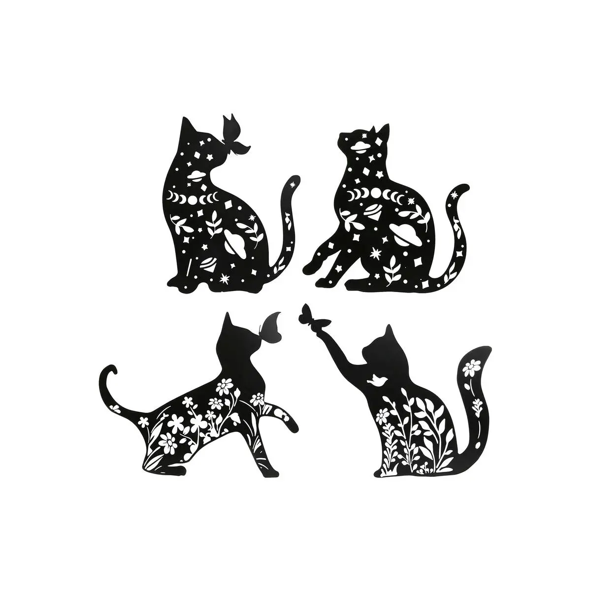 Wall Decoration Home Esprit Black Cat 37 X 1,3 X 48 Cm (4 Units) 1