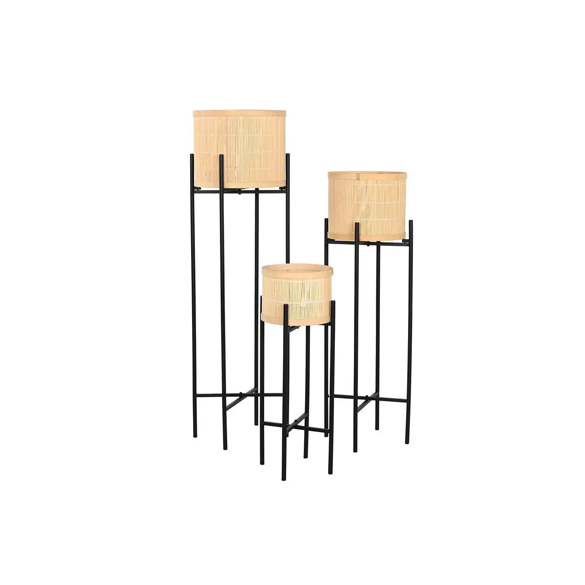 Set Of Planters Home Esprit Black Natural Metal Bamboo 31 X 31 X 103 Cm (3 Pieces) 2