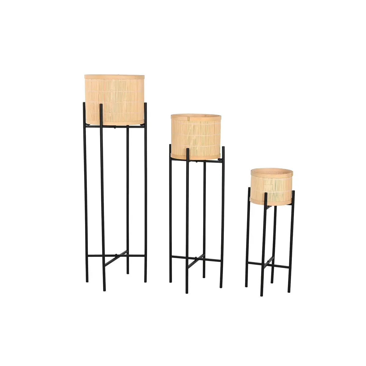 Set Of Planters Home Esprit Black Natural Metal Bamboo 31 X 31 X 103 Cm (3 Pieces) 1