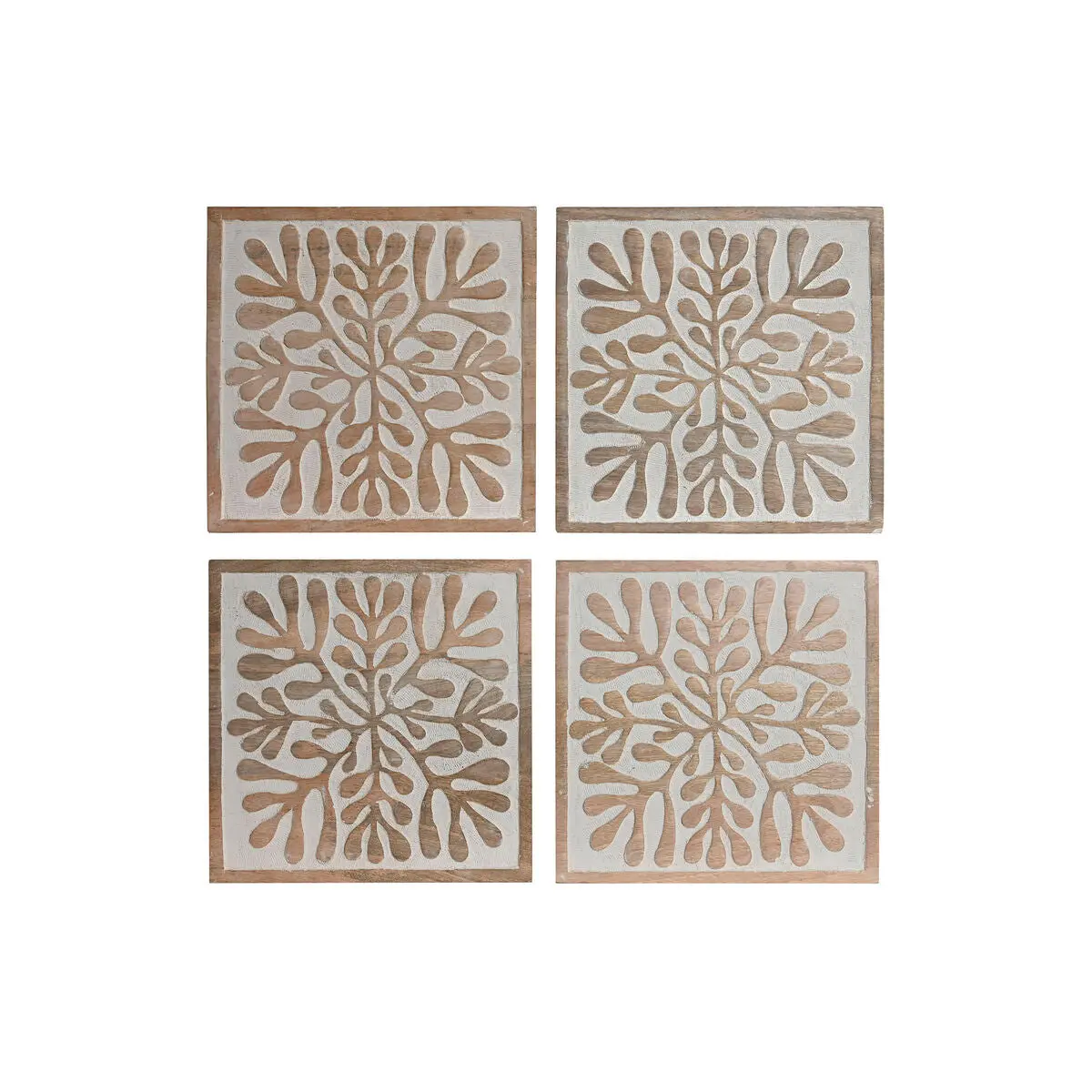 Wall Decoration Home Esprit White Natural Floral 60 X 2,5 X 60 Cm (4 Pieces) 1