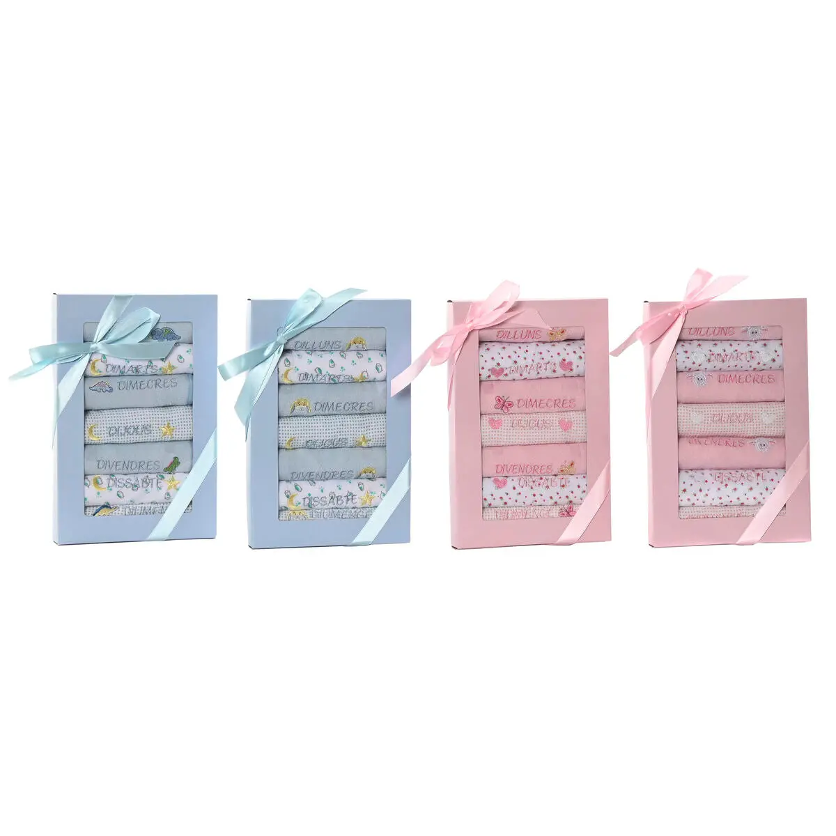 Bib Set Home Esprit Pink Sky Blue Cotton 19 X 29 X 3 Cm (4 Units) 1