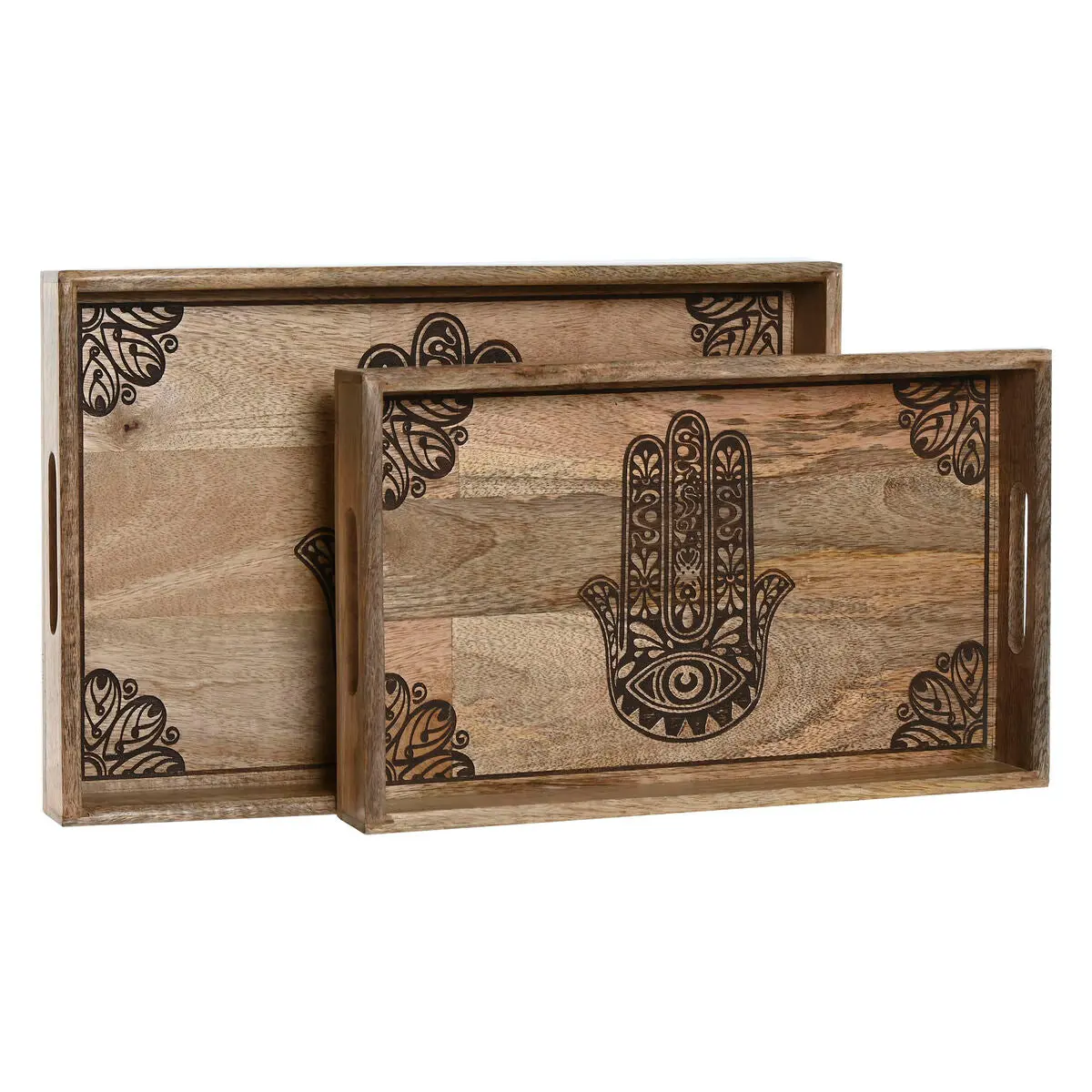 Set Of Trays Home Esprit Natural Mango Wood 43,5 X 27 X 5,5 Cm (2 Units) 1