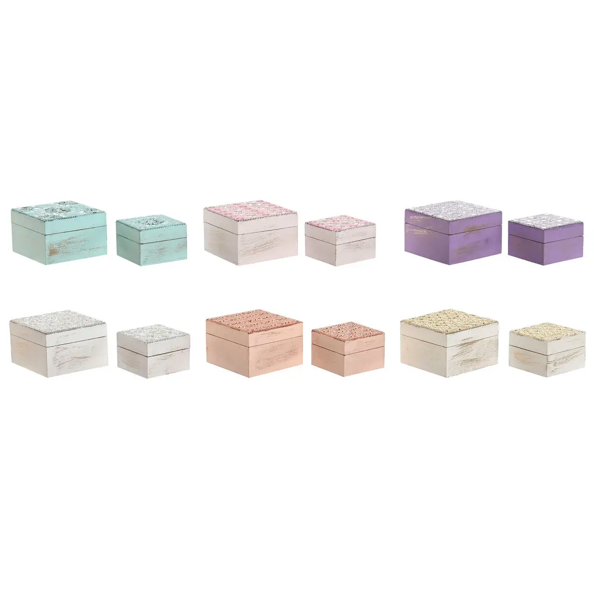 Jewelry Box Home Esprit Multicolour Pink Lilac Mango Wood 10 X 10 X 6,6 Cm (2 Pieces) (6 Units) 1