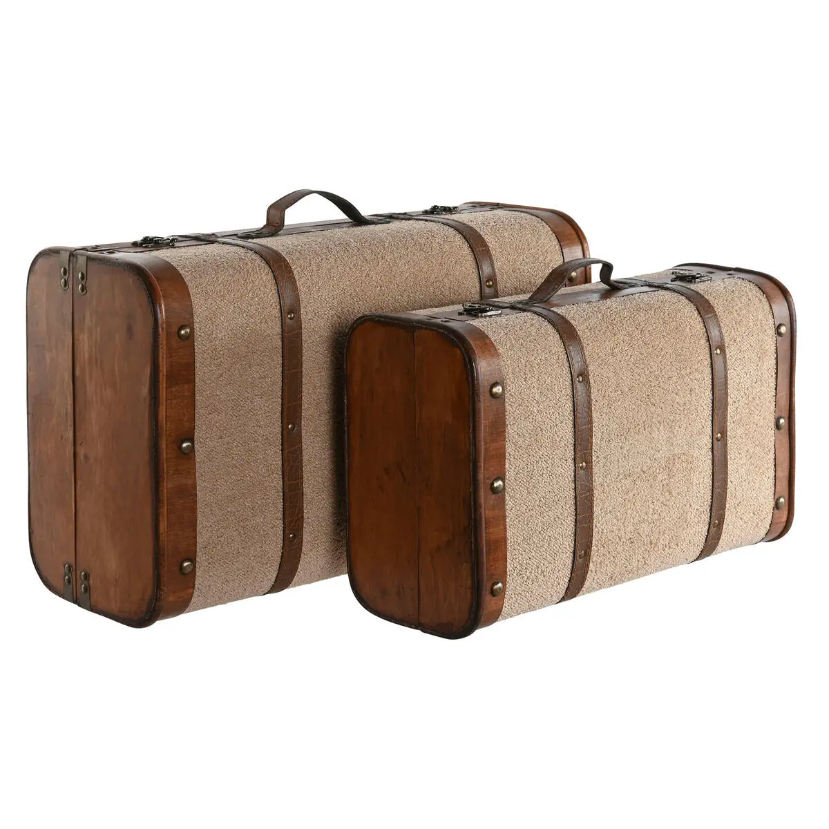 Set Of Chests Home Esprit Brown Beige Polyester Wood 60 X 37 X 24 Cm 1