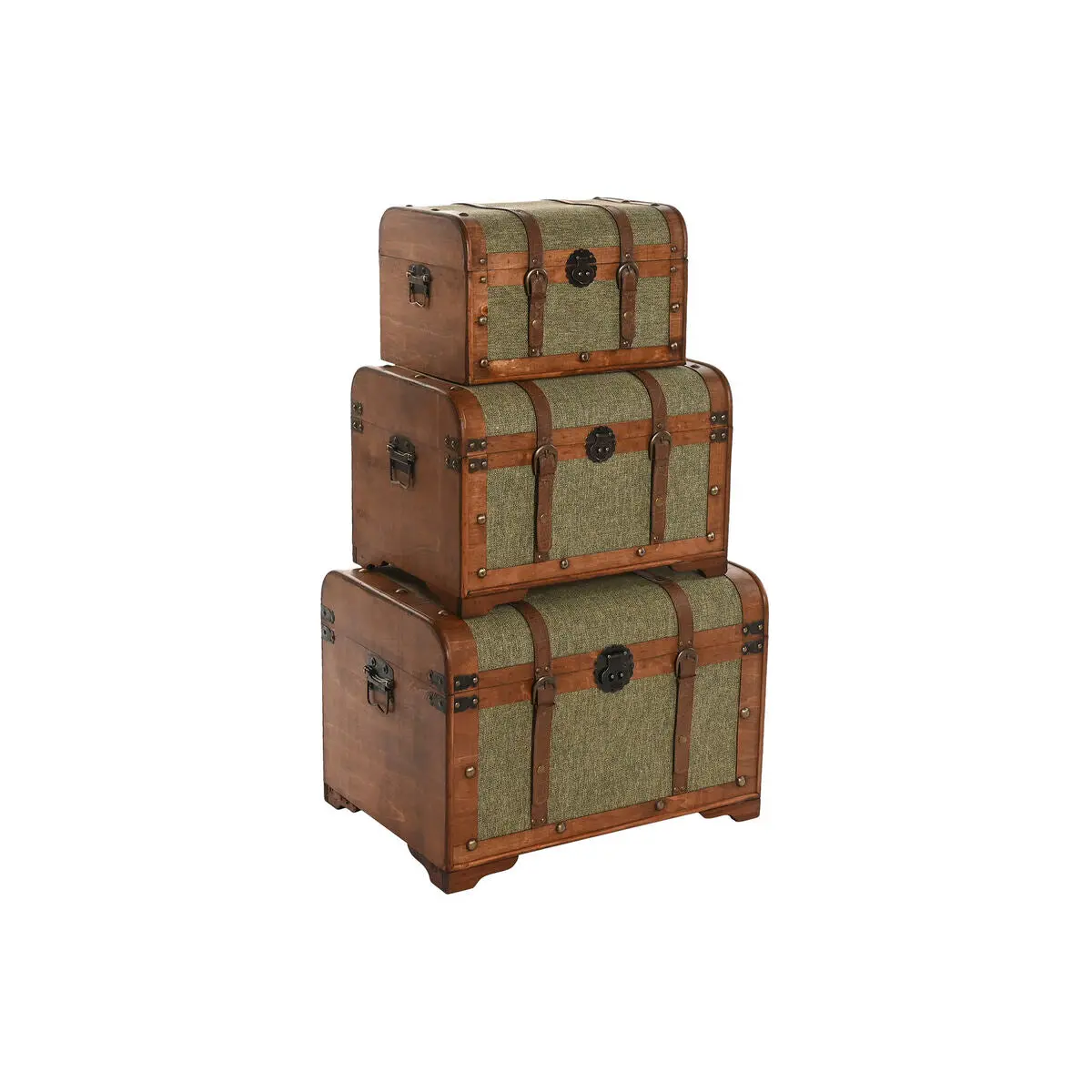 Set Of Chests Home Esprit Green Multicolour Wood Canvas Tropical 60 X 43,5 X 42 Cm (3 Units) 1