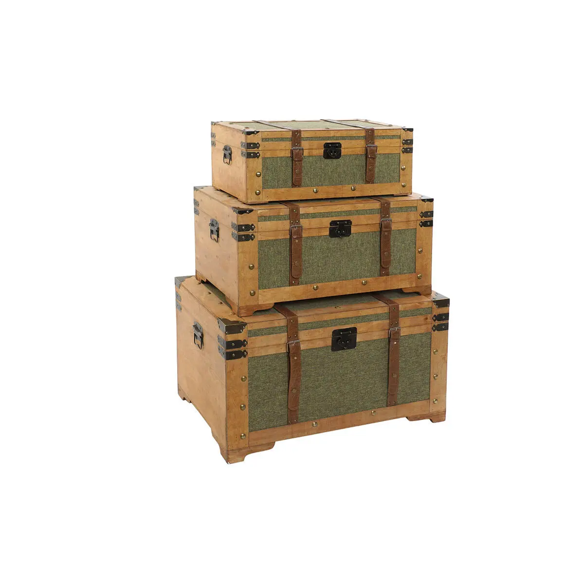 Set Of Chests Home Esprit Green Wood Canvas Tropical 81 X 50 X 45 Cm (3 Units) 1