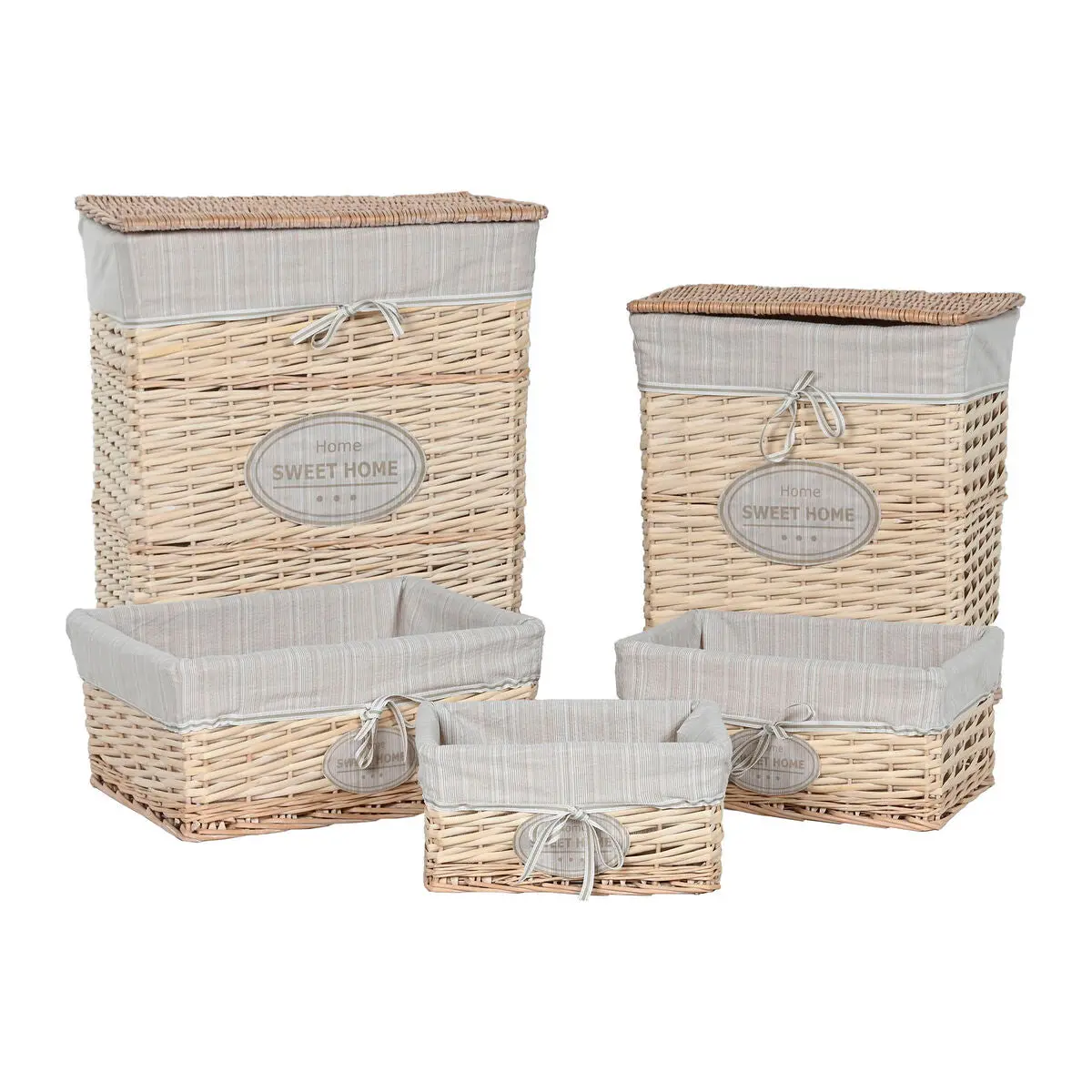 Laundry Basket Home Esprit Cream Wicker Shabby Chic 47 X 36 X 55 Cm 5 Pieces 1
