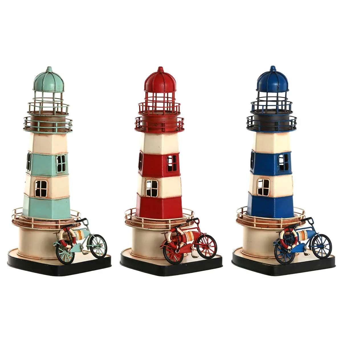 Decorative Figure Home Esprit Blue Red Cream Sky Blue 13 X 13 X 32 Cm (3 Units) 1