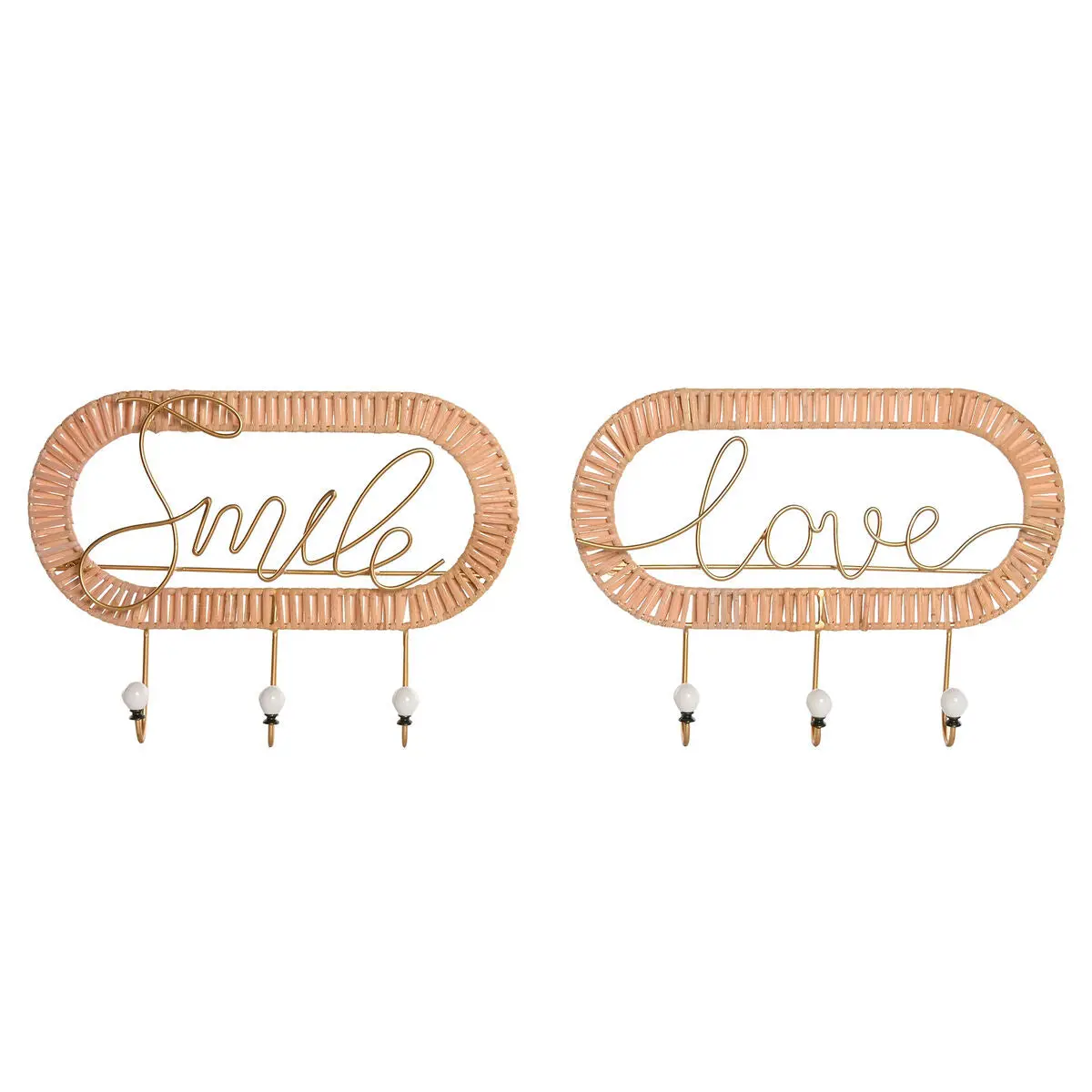 Wall Mounted Coat Hanger Home Esprit Golden Natural Metal Rattan 40 X 6,4 X 28,6 Cm (2 Units) 1