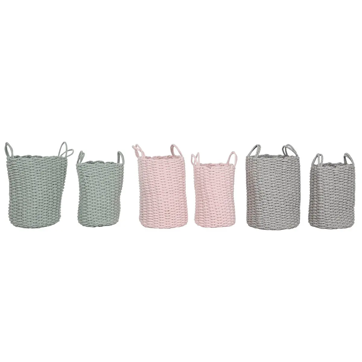 Basket Set Home Esprit Green Grey Pink Rope 30 X 30 X 43 Cm 2 Pieces (3 Units) 1