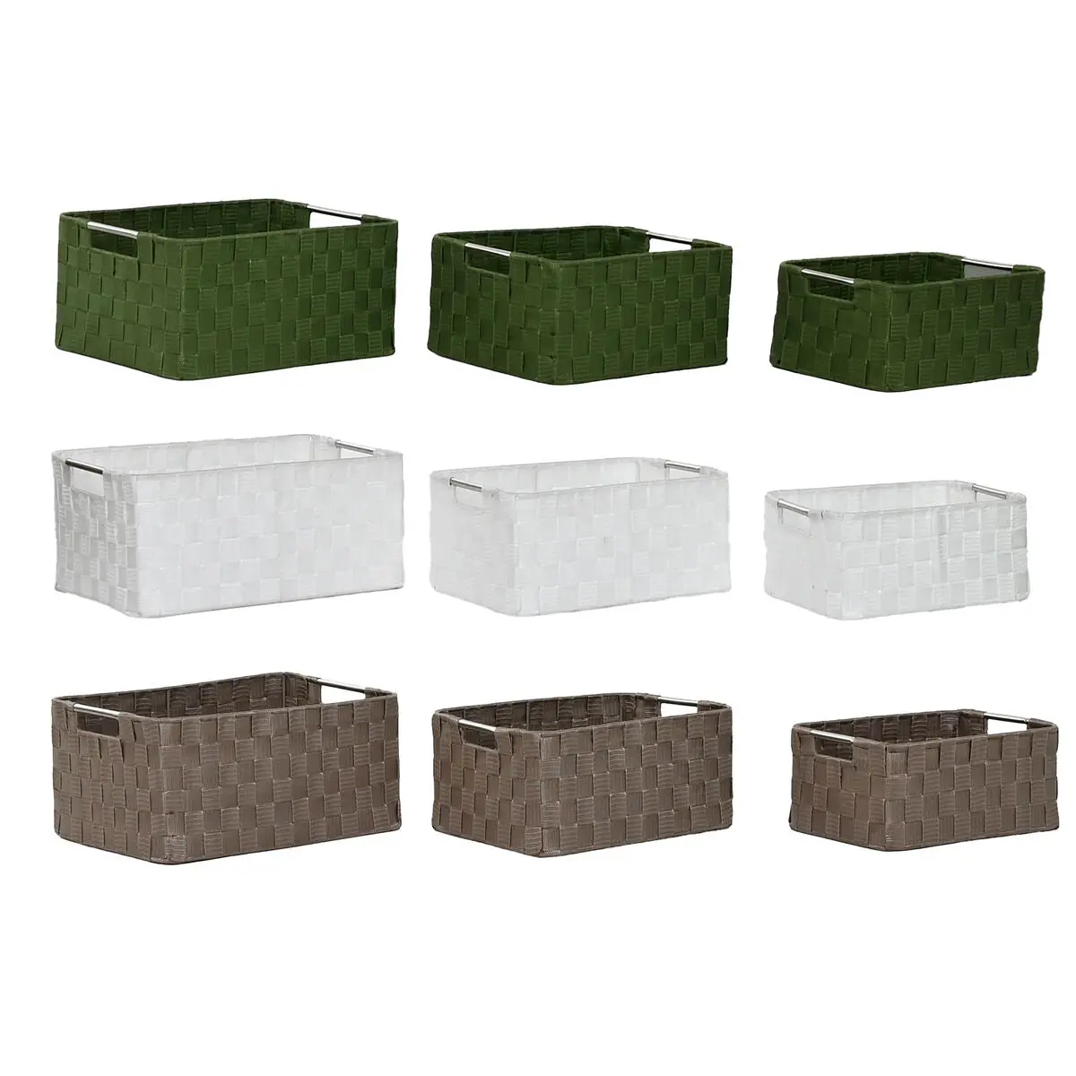 Basket Set Home Esprit Green Grey Cream Metal Polypropylene 38 X 28 X 17 Cm 3 Pieces (3 Units) 1