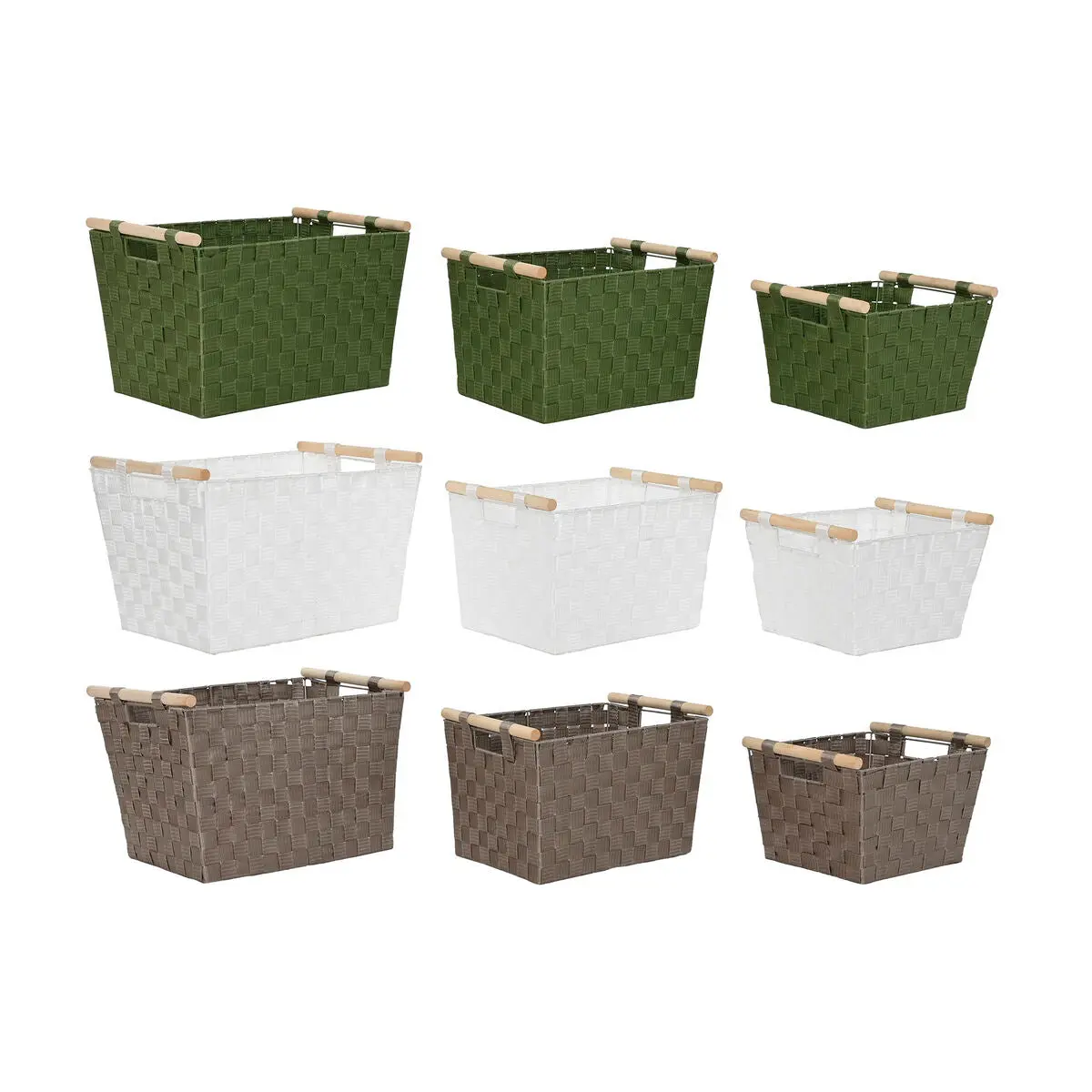 Basket Set Home Esprit Green Grey Cream Wood Polypropylene 43 X 30 X 30 Cm 3 Pieces (3 Units) 1