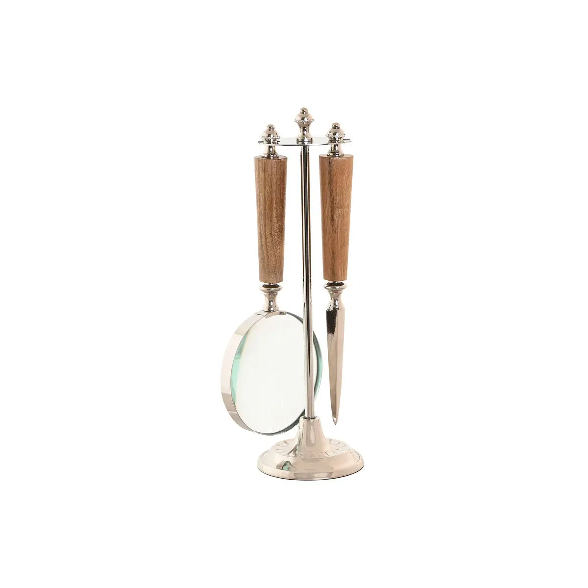 Magnifying Glass Home Esprit Crystal Steel Acacia 8 X 8 X 30 Cm 1