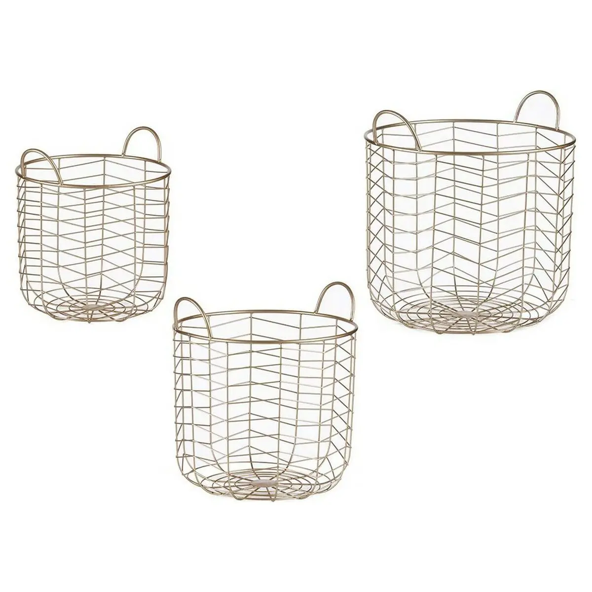 Set Of Baskets Gift Decor Golden Metal 3 Pieces (3 Units) 1