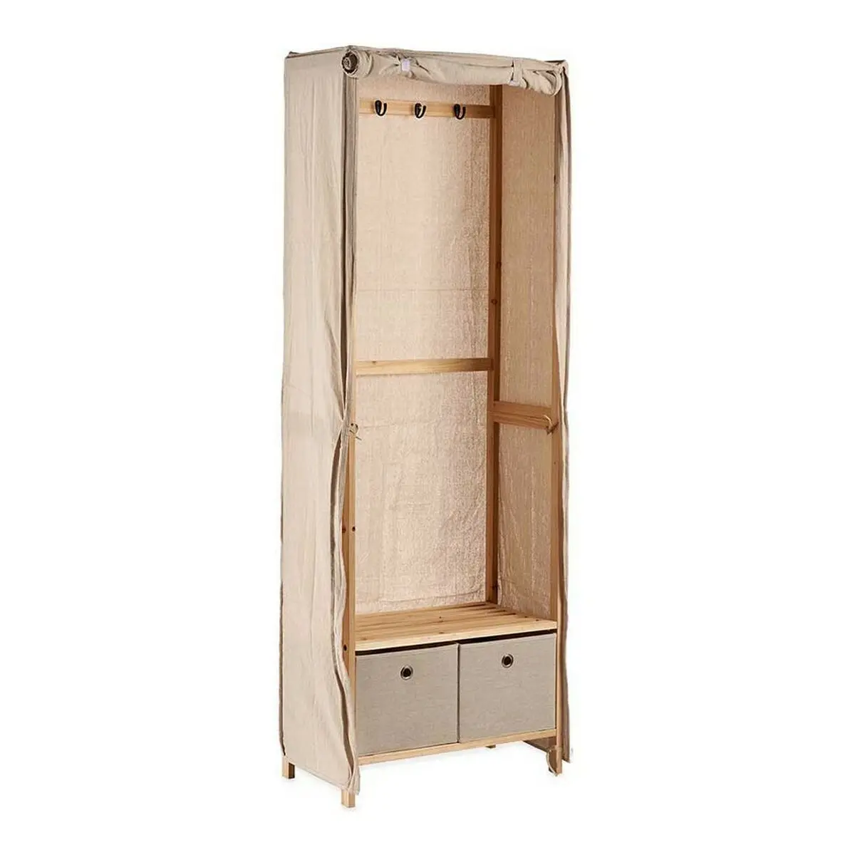 Coat Rack Kipit Beige Wood Cloth 31,5 X 58 X 168 Cm 58 X 168 X 31,5 Cm 1