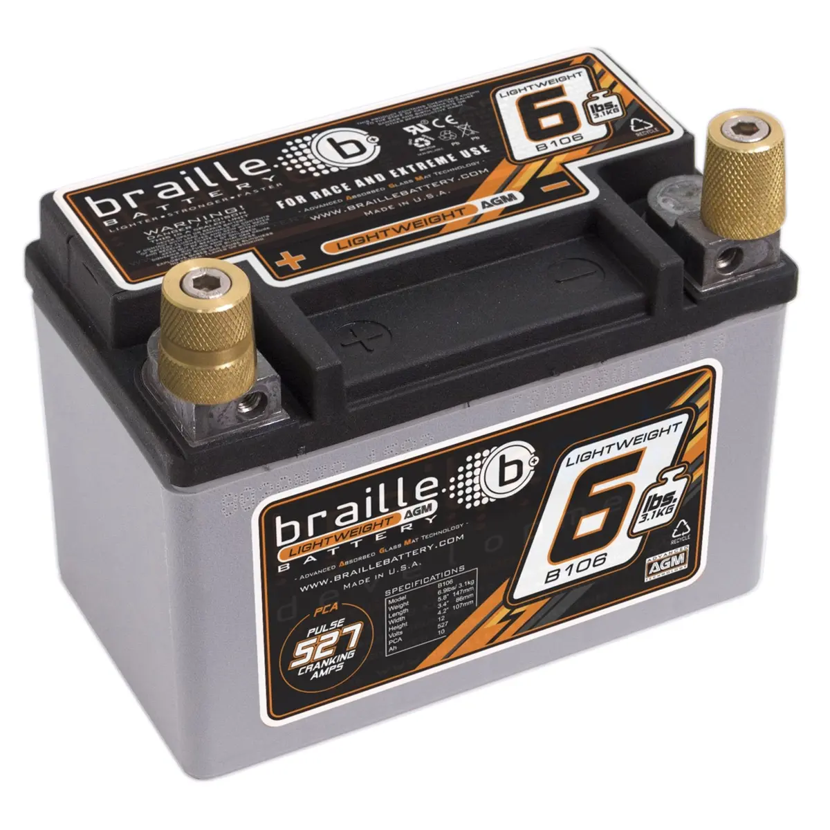 Braille Lightweight Agm Battery - 6Lbs 1