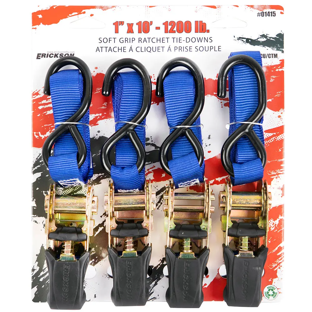 1″ X 10′ – 1200 Lb. Soft Grip Ratcheting Tie-Downs 1