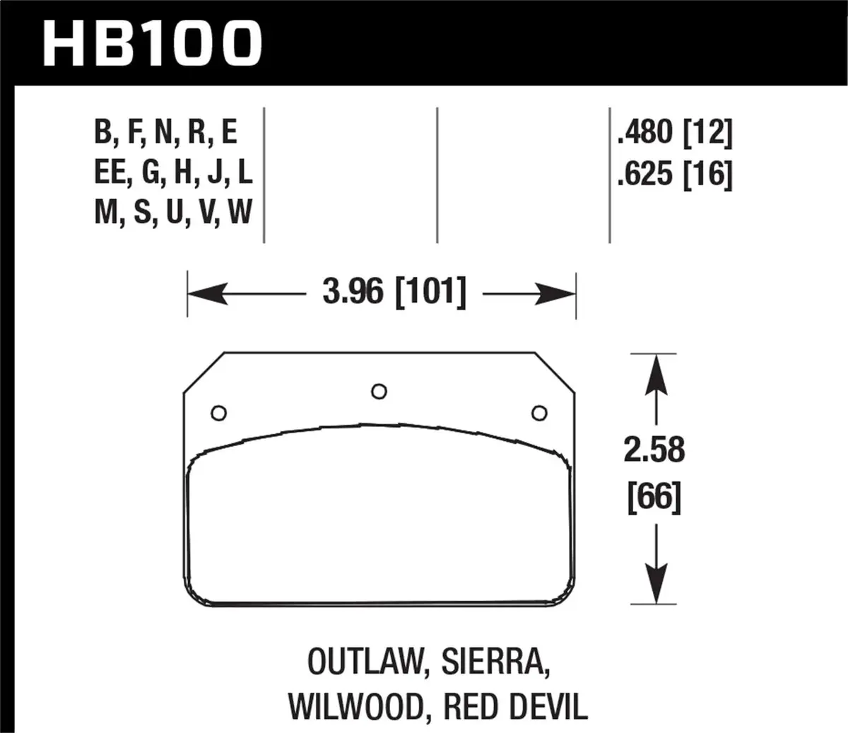 Hawk Motorsports Dtc-70 Brake Pad For Wilwood Dl, Outlaw, Sierra: Hb100u.480; Overall Thickness: 12 Mm 1