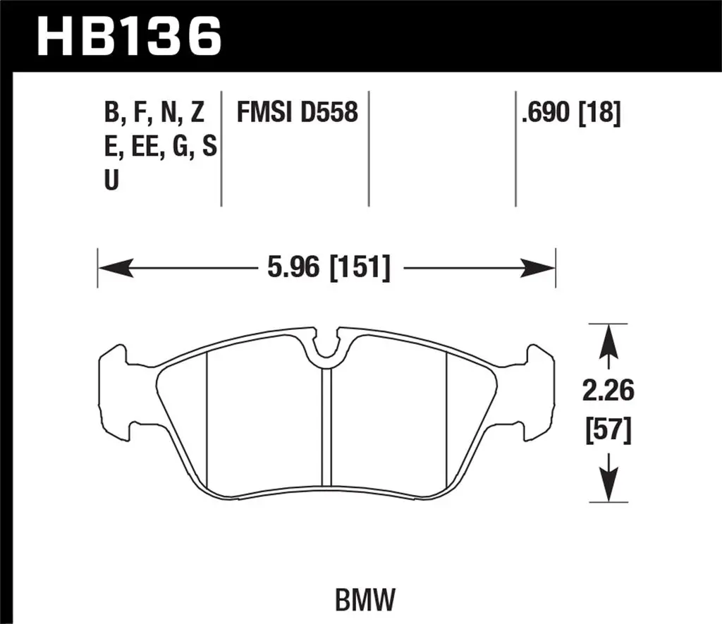 Hawk Motorsports Dtc-60 Brake Pad For Bmw: Hb136g.690; Overall Thickness: 18 Mm 1
