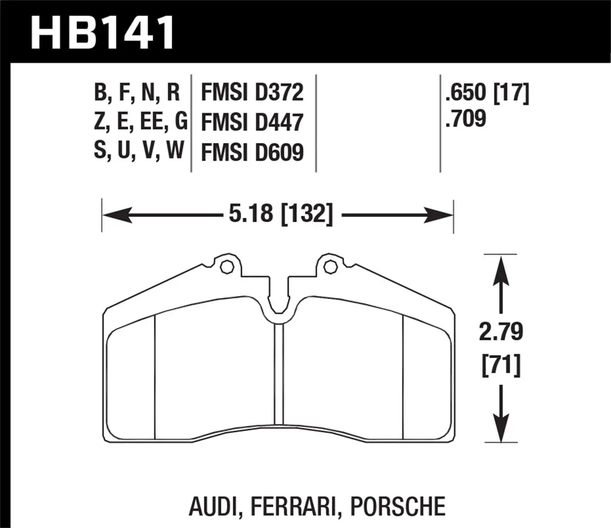 Hawk Motorsports Dtc-70 Brake Pad For Porsche, Stop Tech: Hb141u.650; Overall Thickness: 17 Mm 1