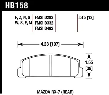 Hawk Motorsports Dtc-60 Brake Pad For Mazda Rx-7 (Rear): Hb158g.515; Overall Thickness: 13 Mm 1