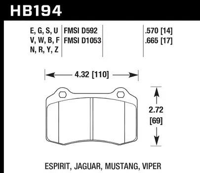 Hawk Motorsports Dtc-70 Brake Pad For Viper, Mustang, Lotus: Hb194u.570; Overall Thickness: 14 Mm 1