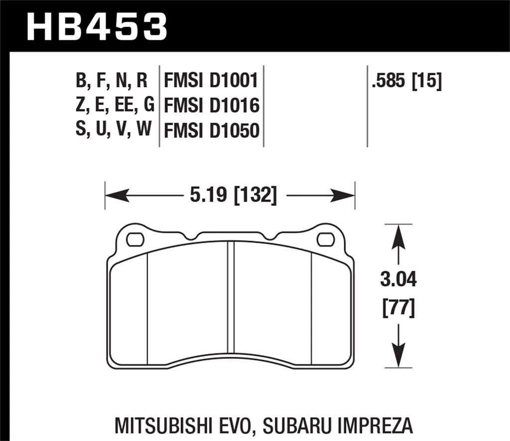 Hawk Motorsports Dtc-60 Brake Pad For Mitsubishi Evo, Subaru Impreza: Hb453g.585; Overall Thickness: 15 Mm 1
