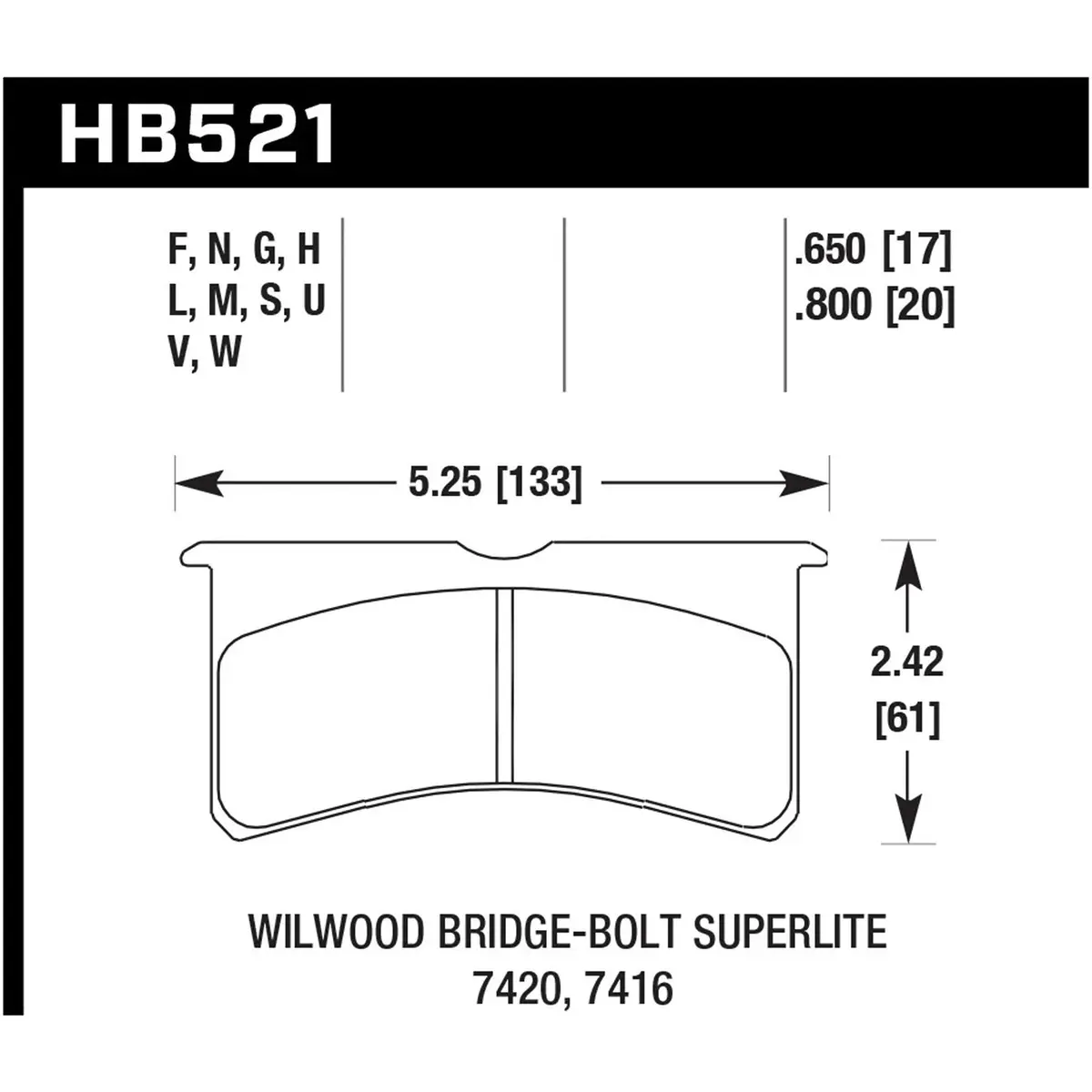 Hawk Motorsports Dtc-70 Brake Pad For Wilwood Bb Sl 7420: Hb521u.800; Overall Thickness: 20 Mm 1