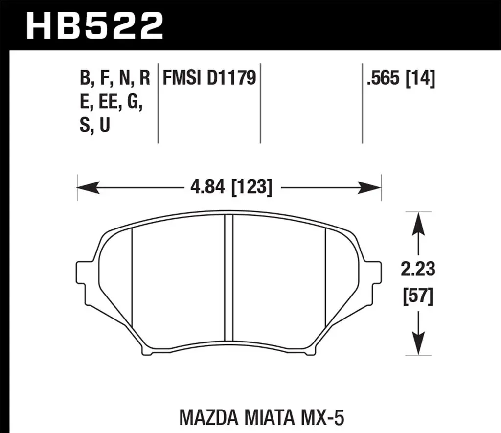 Hawk Motorsports Dtc-60 Brake Pad For Mazda Miata Mx-5: Hb522g.565; Overall Thickness: 14 Mm 1