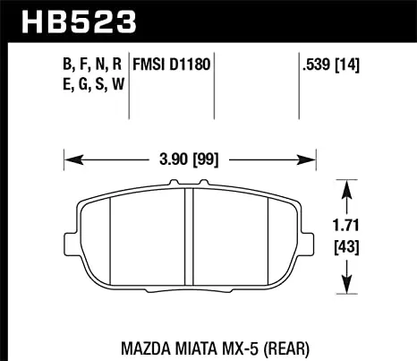 Hawk Motorsports Dtc-60 Brake Pad For Mazda Miata Mx-5 (Rear): Hb523g.539; Overall Thickness: 14 Mm 1