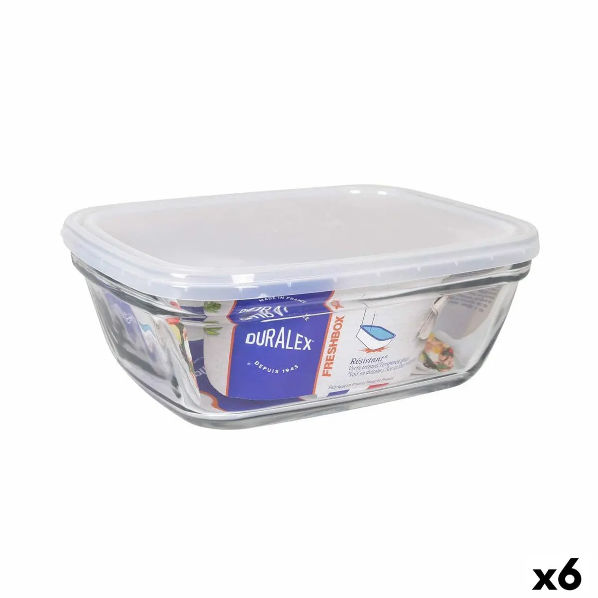 Rectangular Lunchbox With Lid Duralex Freshbox Transparent 1,7 L 21,5 X 16,5 X 8 Cm (6 Units) 1