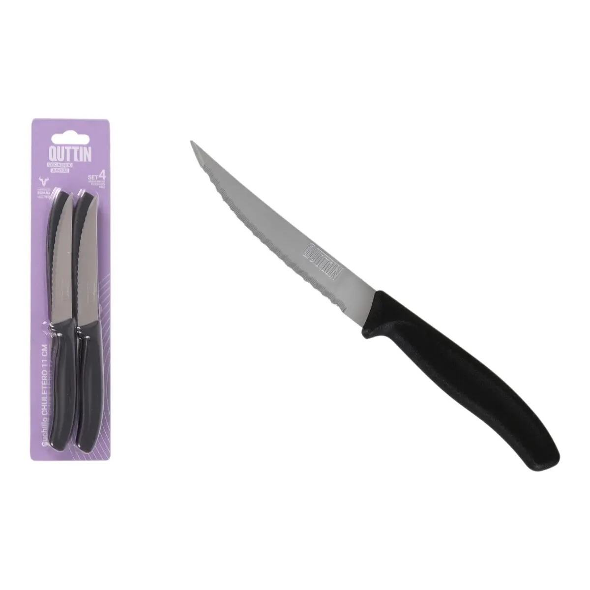 Meat Knife Set Quttin Black Silver Stainless Steel 11 Cm 4 Pieces (18 Units) 2