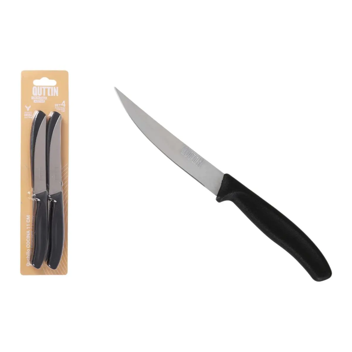 Meat Knife Set Quttin 11 Cm Black Silver Stainless Steel 4 Pieces (18 Units) 2