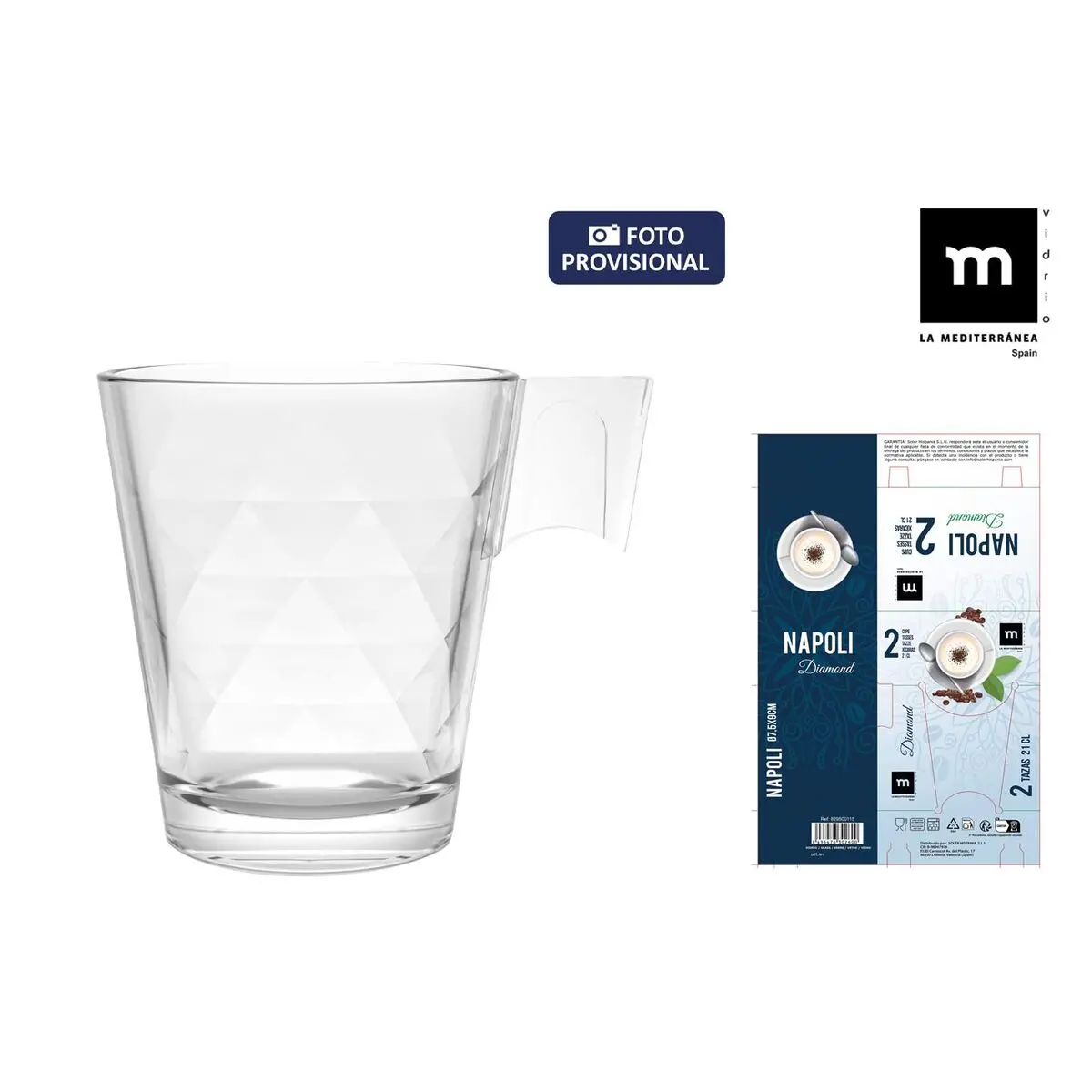 Piece Coffee Cup Set La Mediterránea Napoli Diamond Transparent Glass 210 Ml 2 Pieces (36 Units) 2