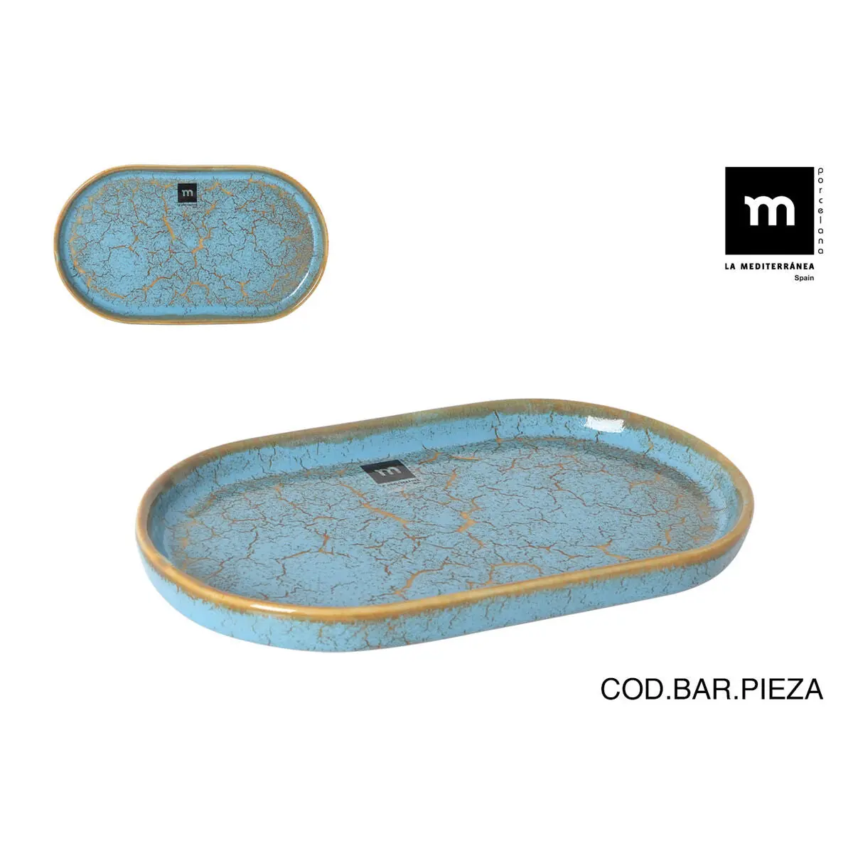 Serving Platter La Mediterránea Scratch Blue Porcelain Oval 25,3 X 13,5 X 2 Cm (12 Units) 2