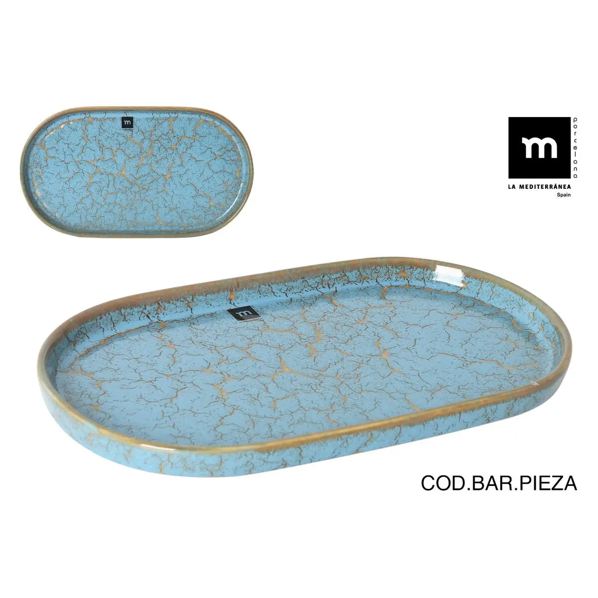 Serving Platter La Mediterránea Scratch Blue Porcelain Oval 35,7 X 20,5 X 3 Cm (6 Units) 2