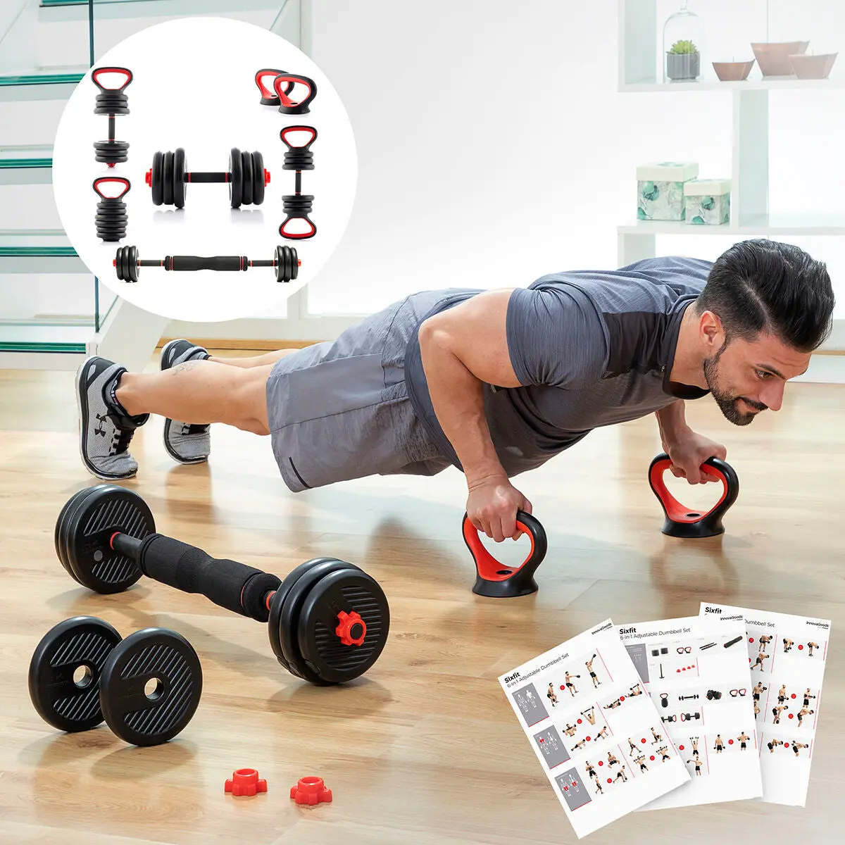 6-In-1 Set Of Adjustable Weights With Exercise Guide Sixfit Innovagoods 1
