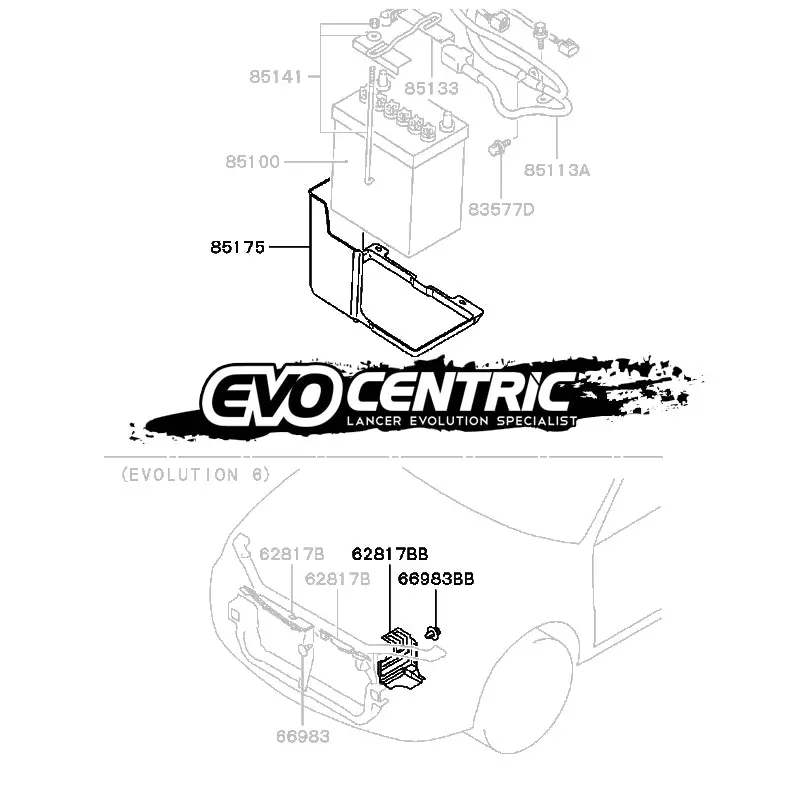 Brand New Genuine Mitsubishi Lancer Evolution Cp9a Evo 6 And 6.5 Tme Battery Tray + Air Guide + Clips Mr484591 Mr469441 Mr288150 1