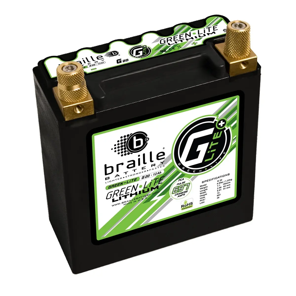 Braille Greenlite (Automotive Spec) Lithium Battery - 4Lbs 1