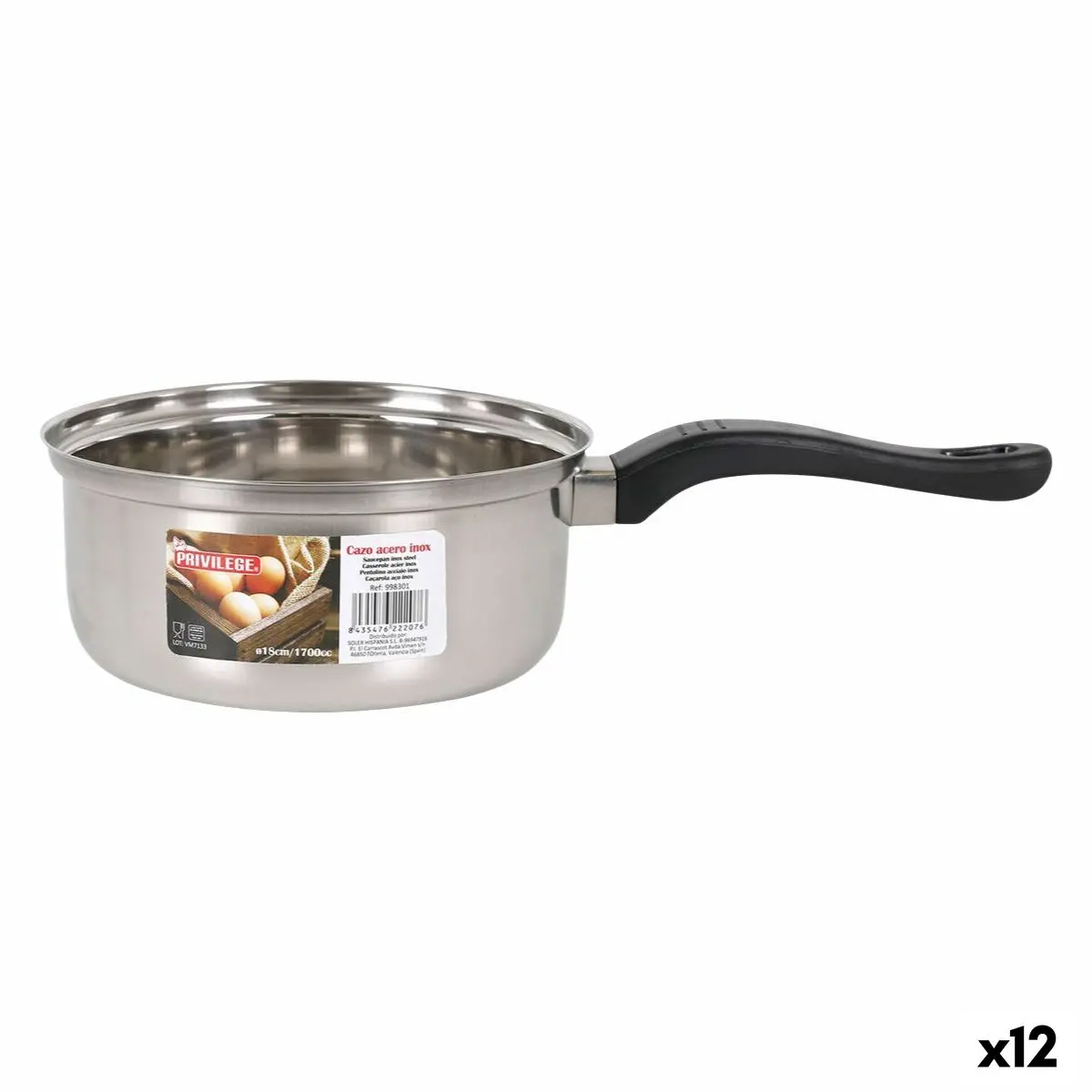 Saucepan Privilege Stainless Steel 1,7 L (12 Units) 1