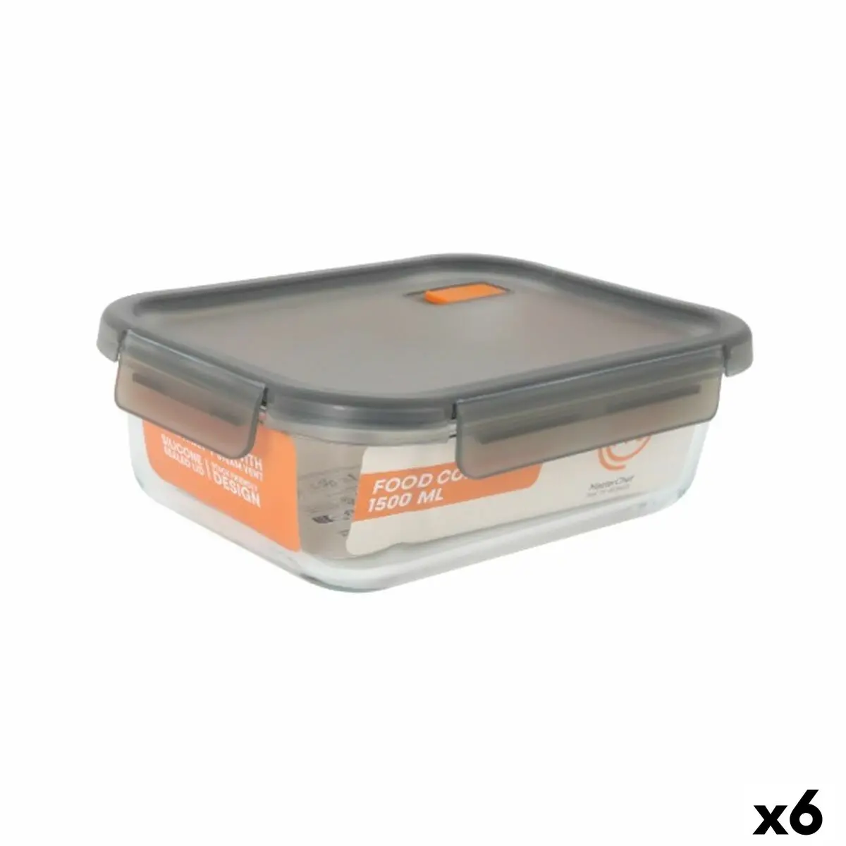 Hermetic Lunch Box Masterchef Grey Transparent Rectangular 1,5 L (6 Units) 1
